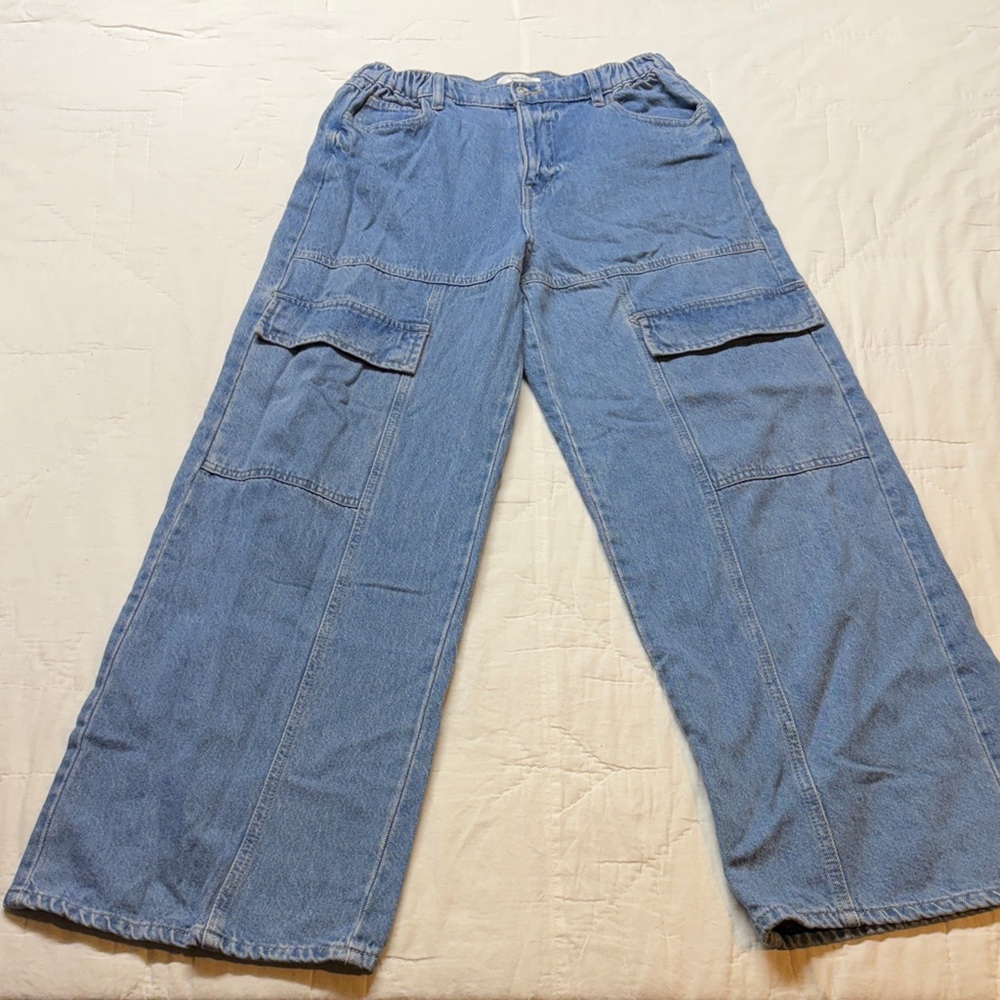 Forever 21 Y2K Grunge 90s Skater Baggy Wide‎ Leg Cargo Denim Jeans Blue Size 28